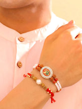 Peora Rudraksha Kundan Rakhi for Brother | Set of 2