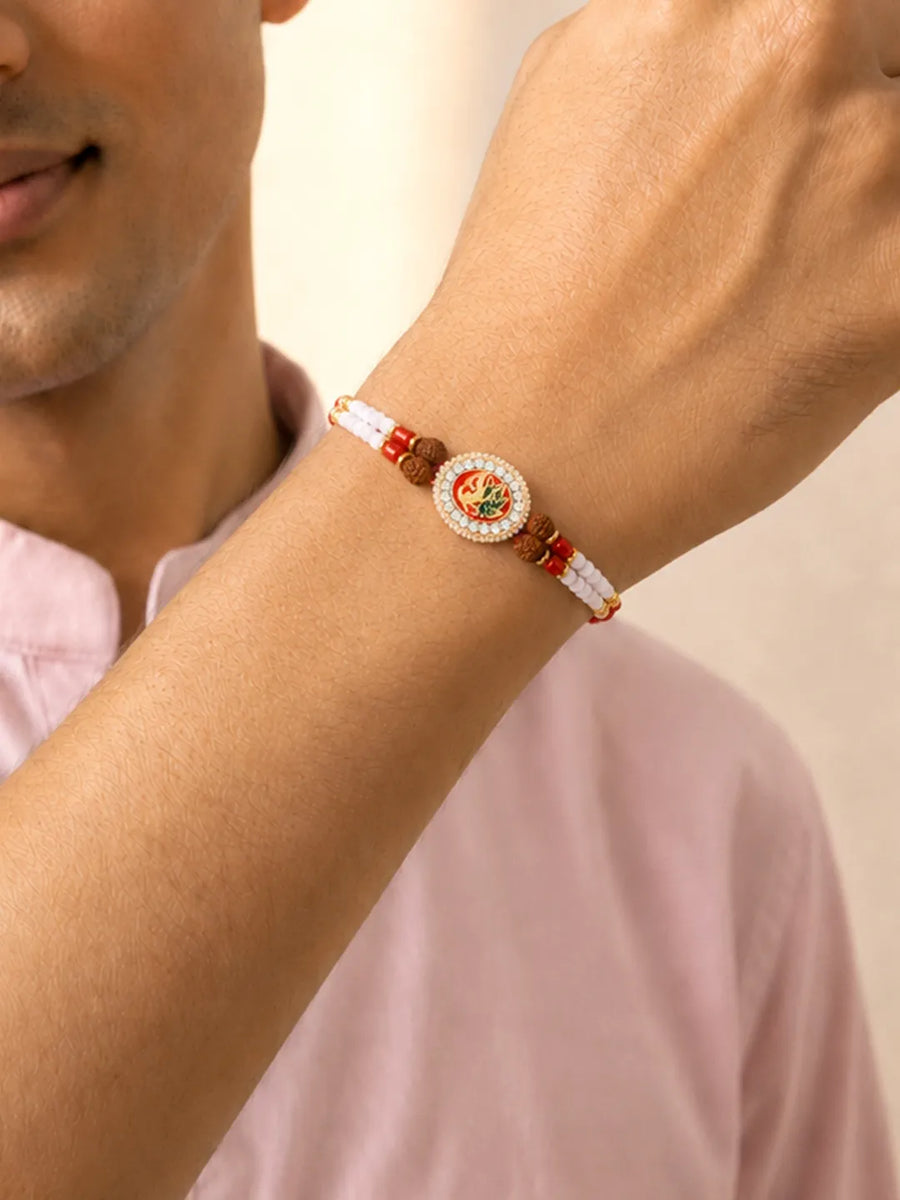 Peora Rudraksha Kundan Rakhi for Brother | Set of 2
