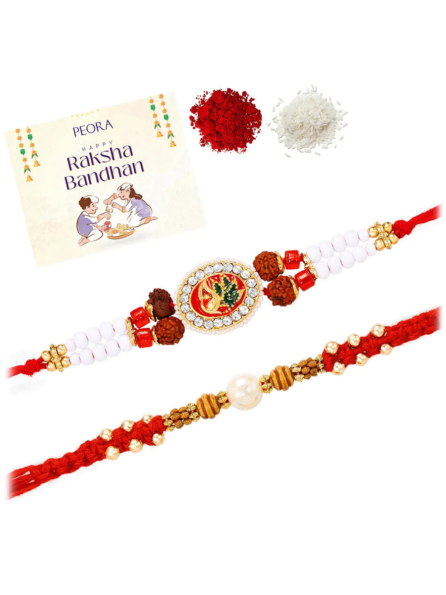 Peora Rudraksha Kundan Rakhi for Brother | Set of 2