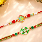 Peora Green Red Kundan Meenakari Rakhi for Brother | Set of 2