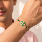 Peora Green Red Kundan Meenakari Rakhi for Brother | Set of 2