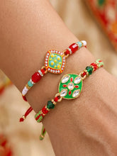 Peora Green Red Kundan Meenakari Rakhi for Brother | Set of 2