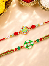 Peora Green Red Kundan Meenakari Rakhi for Brother | Set of 2