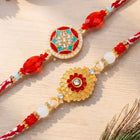 Peora Red Green Kundan Rakhi for Brother | Set of 2
