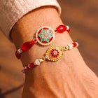 Peora Red Green Kundan Rakhi for Brother | Set of 2
