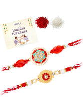 Peora Red Green Kundan Rakhi for Brother | Set of 2