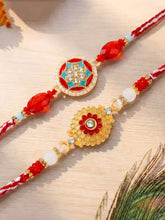 Peora Red Green Kundan Rakhi for Brother | Set of 2