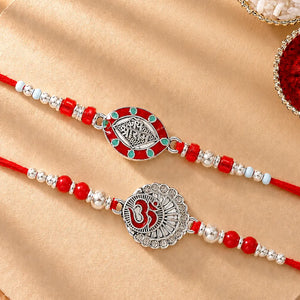 Peora Oxidized Silver Om Rakhi for Brother | Set of 2