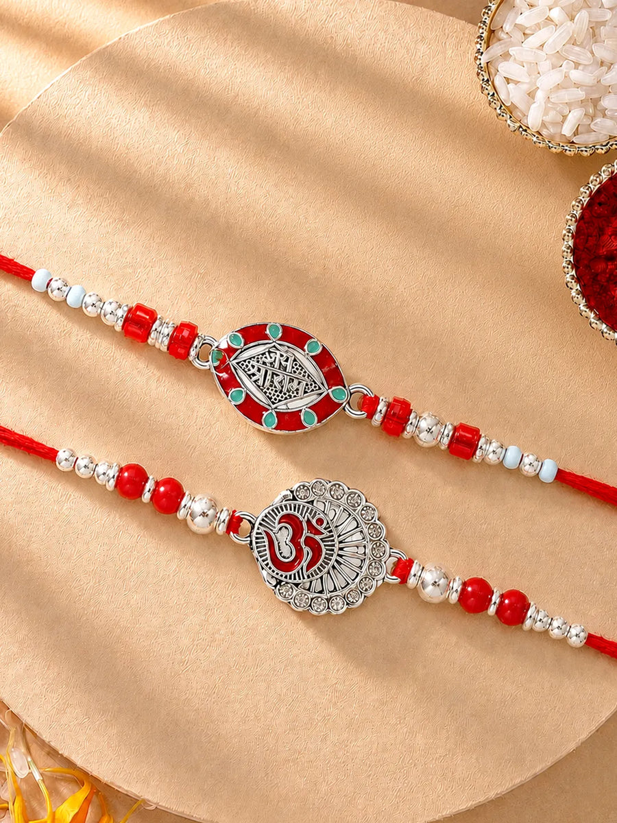 Peora Oxidized Silver Om Rakhi for Brother | Set of 2