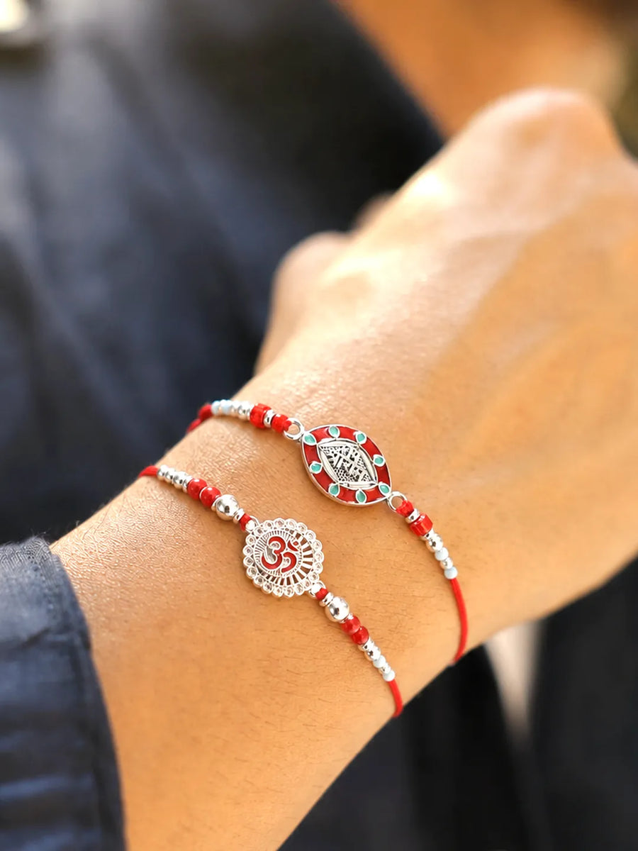 Peora Oxidized Silver Om Rakhi for Brother | Set of 2