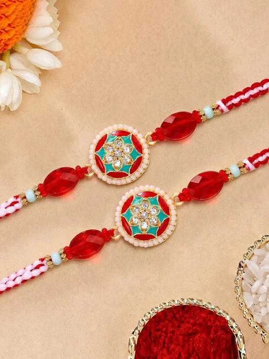 Peora Kundan Beaded Rakhi for Brother | Set of 2