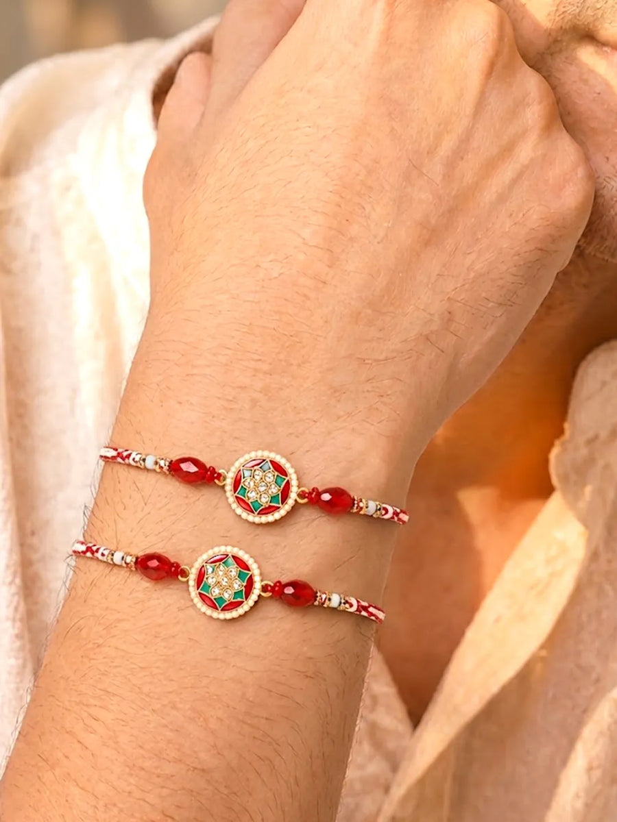 Peora Kundan Beaded Rakhi for Brother | Set of 2