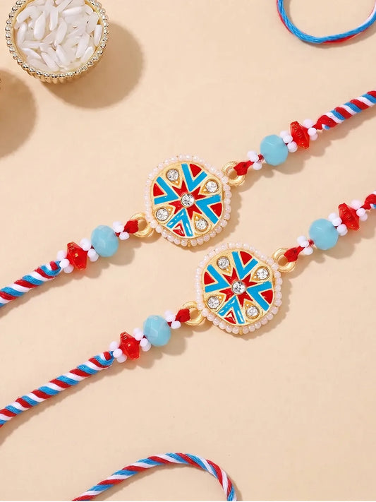 Peora Blue Meenakari Disc Rakhi for Brother | Set of 2