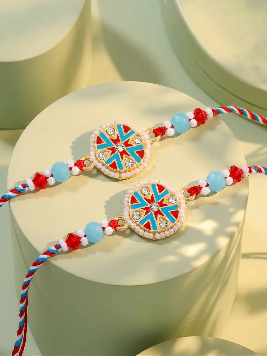 Peora Blue Meenakari Disc Rakhi for Brother | Set of 2