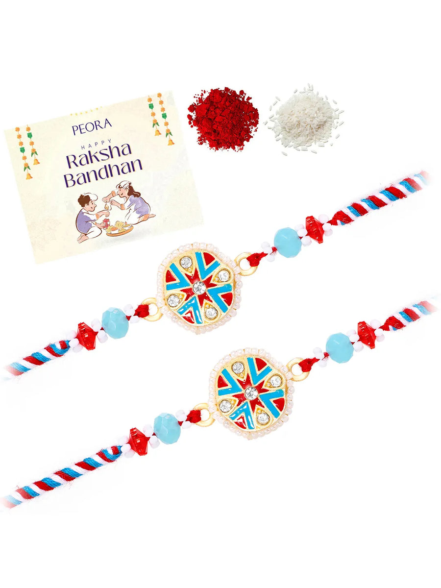 Peora Blue Meenakari Disc Rakhi for Brother | Set of 2