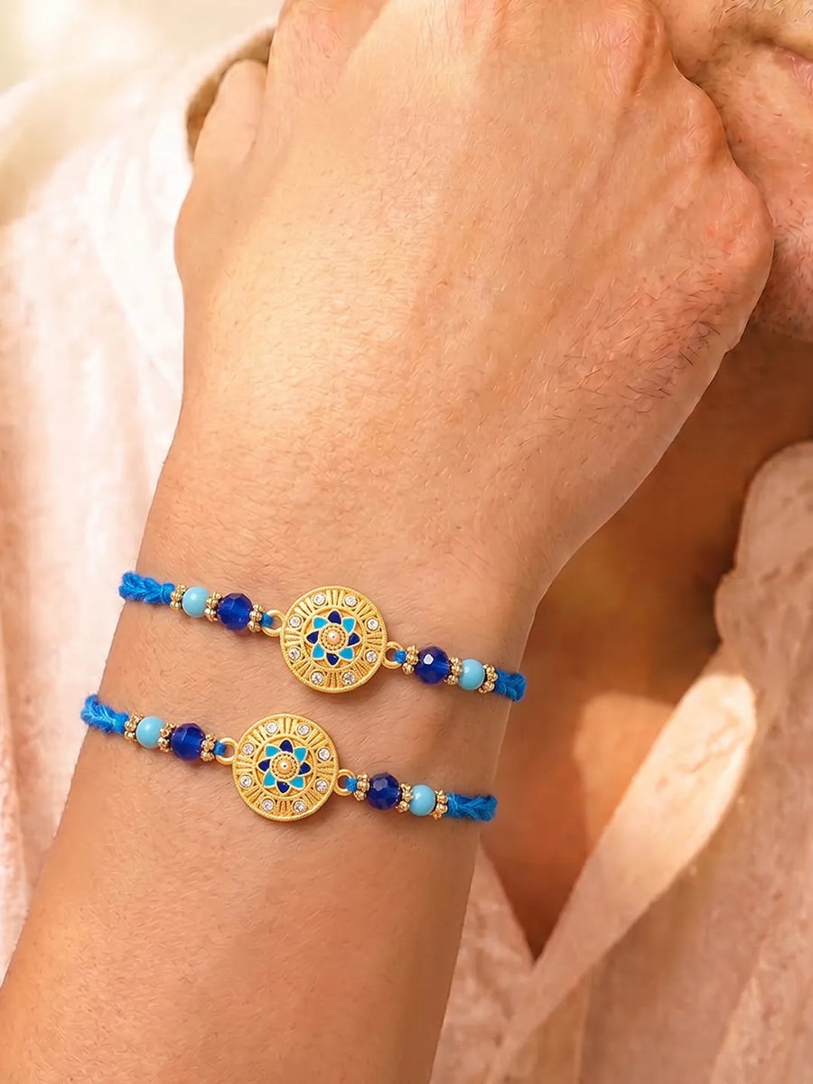 Peora Blue Evil Eye Disc Rakhi for Brother | Set of 2