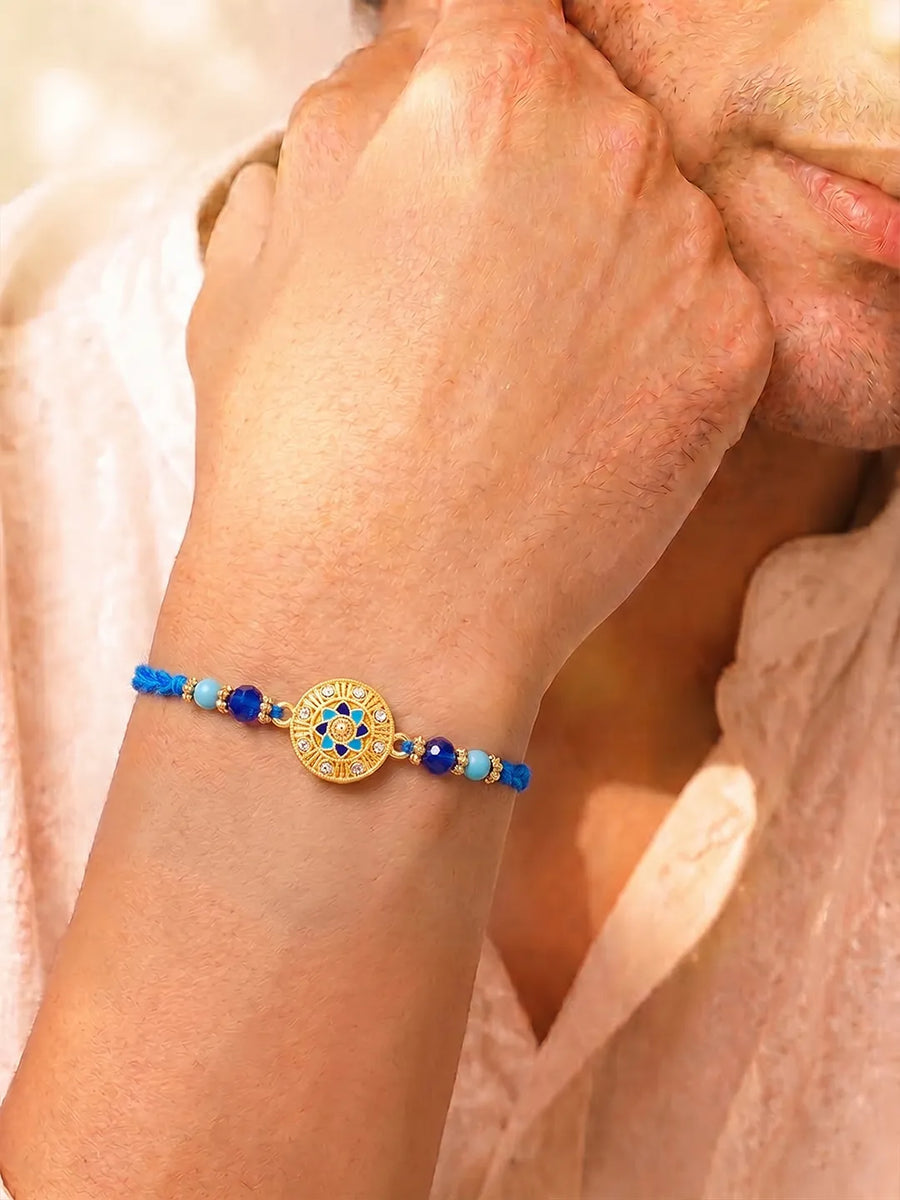 Peora Blue Evil Eye Disc Rakhi for Brother | Set of 2