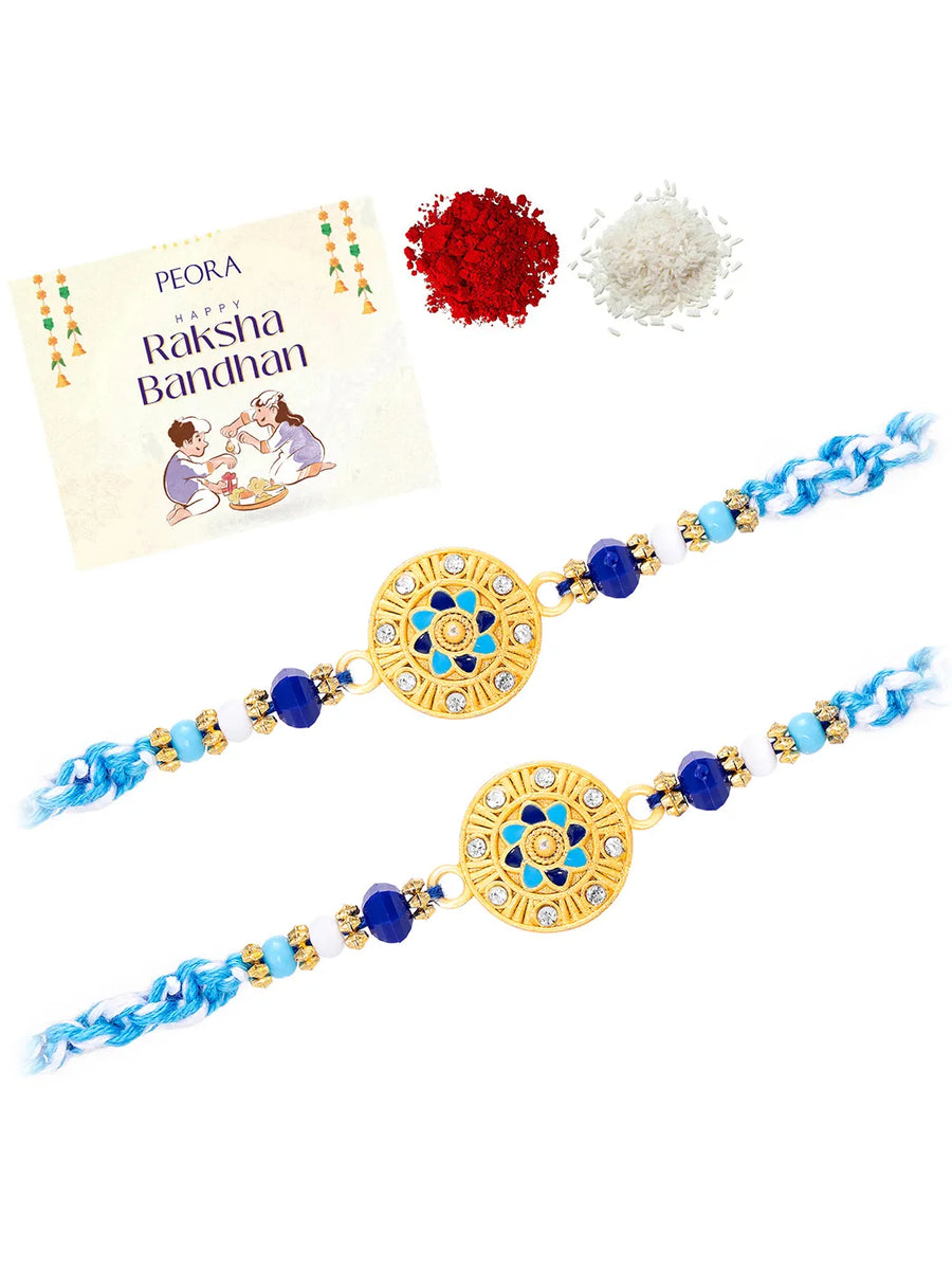 Peora Blue Evil Eye Disc Rakhi for Brother | Set of 2