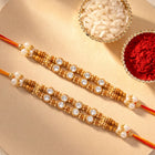 Peora Kundan Studded Rakhi for Brother | Set of 2