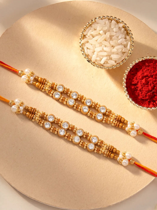 Peora Kundan Studded Rakhi for Brother | Set of 2
