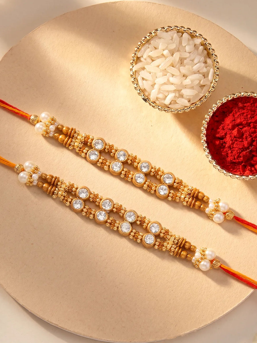 Peora Kundan Studded Rakhi for Brother | Set of 2