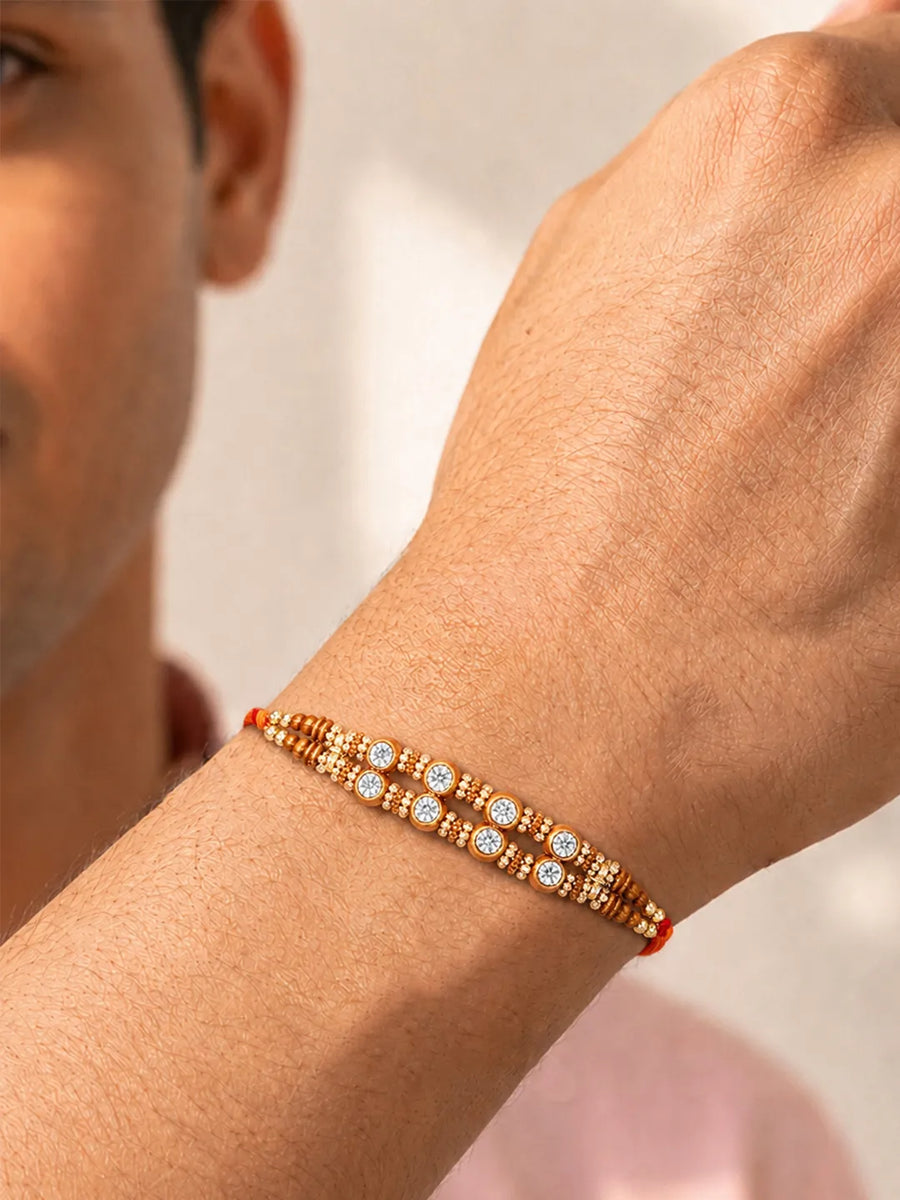 Peora Kundan Studded Rakhi for Brother | Set of 2