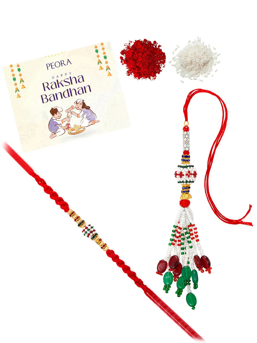 Peora Tasselled Beaded Rakhi for Brother | Set of 2