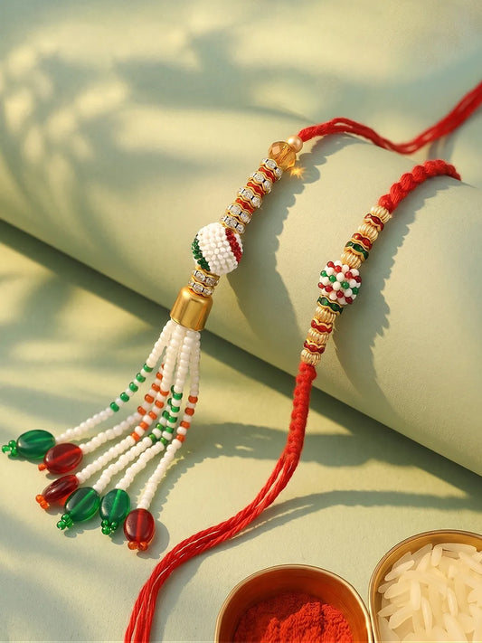 Peora Tasselled Pearl Rakhi for Brother | Set of 2