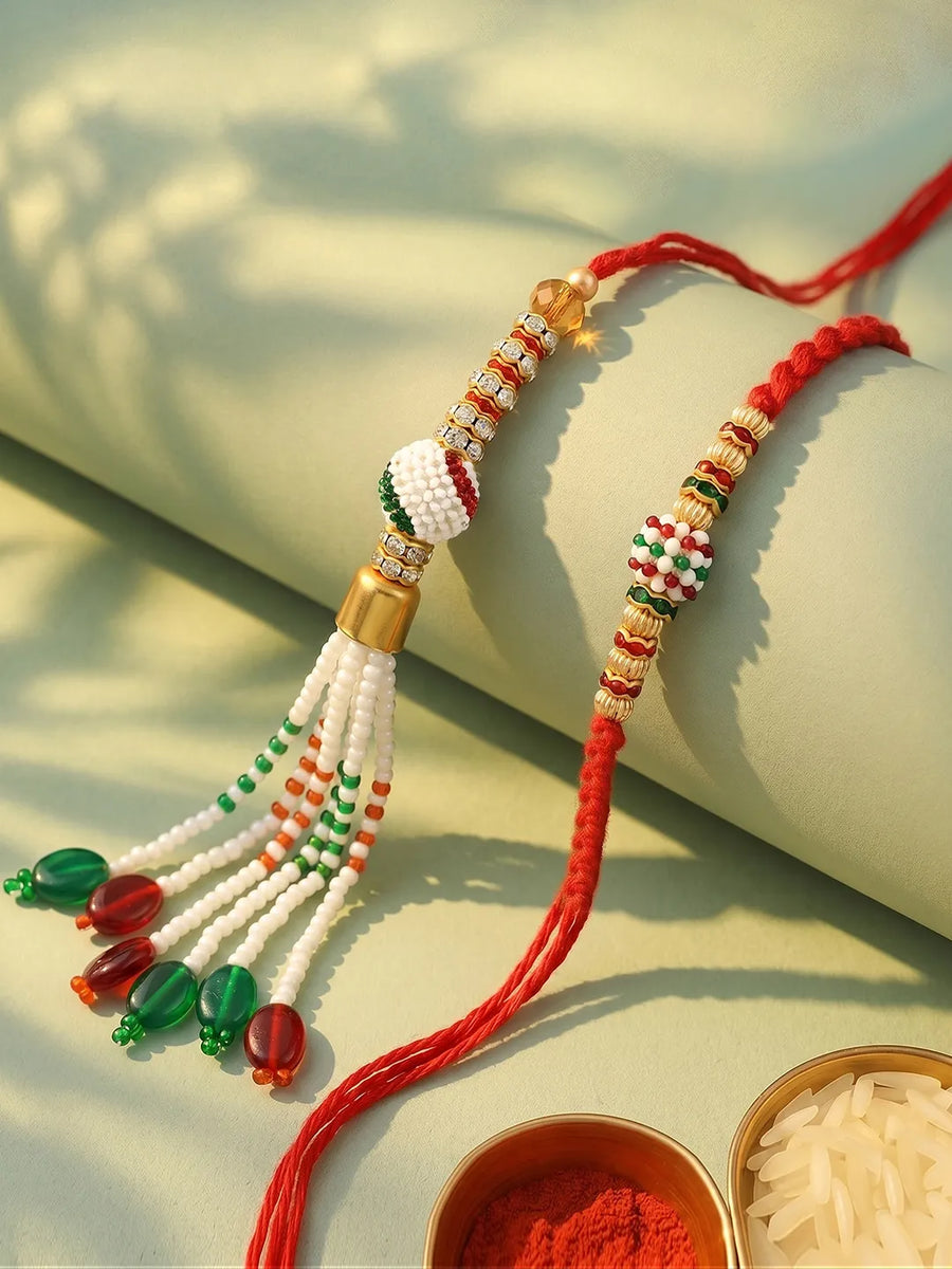 Peora Tasselled Pearl Rakhi for Brother | Set of 2