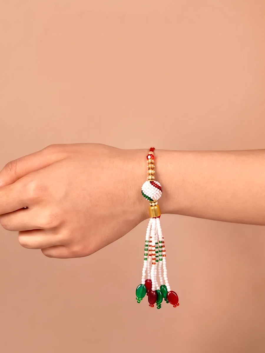 Peora Tasselled Pearl Rakhi for Brother | Set of 2