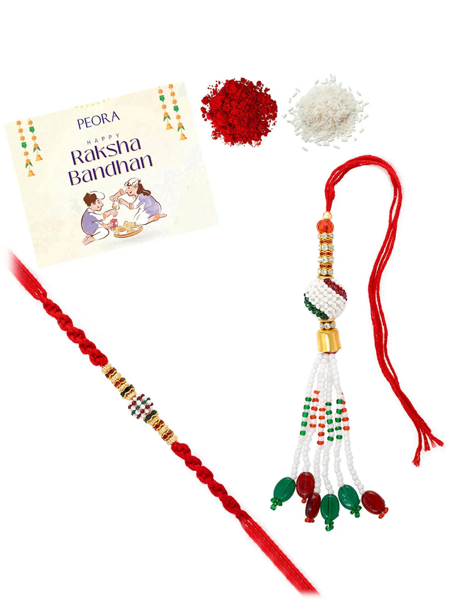 Peora Tasselled Pearl Rakhi for Brother | Set of 2