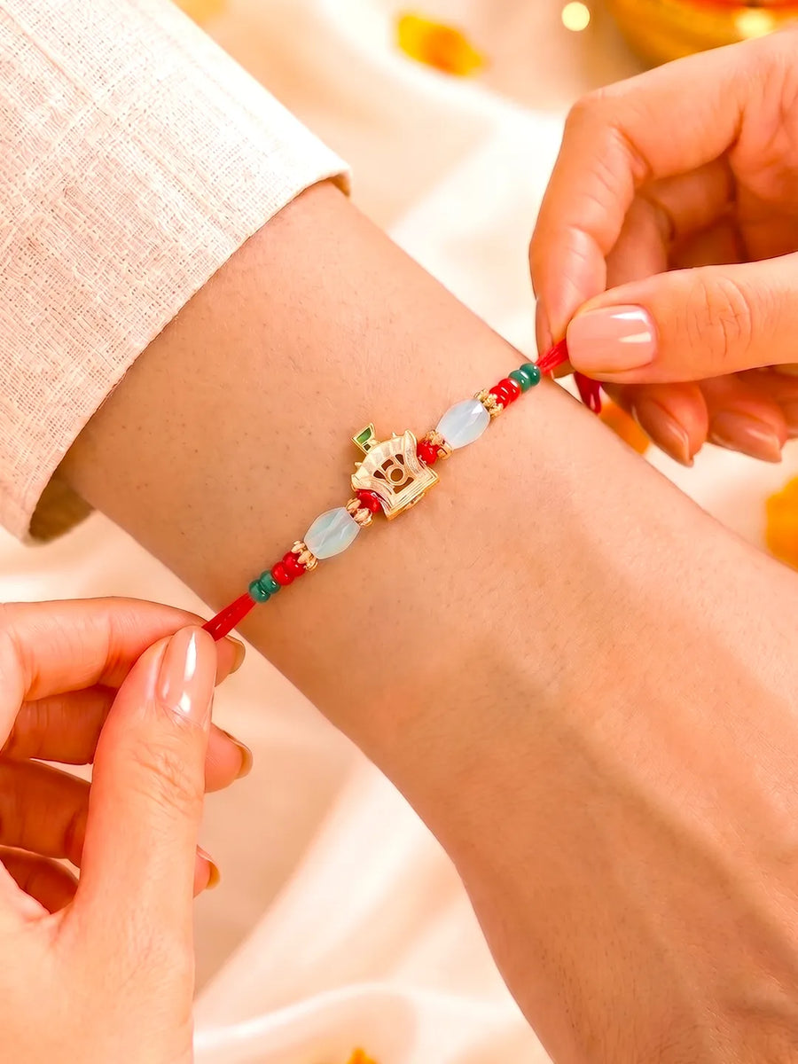 Peora Golden Green Bead Rakhi for Brother | Set of 4