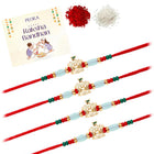 Peora Golden Green Bead Rakhi for Brother | Set of 4