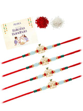 Peora Golden Green Bead Rakhi for Brother | Set of 4