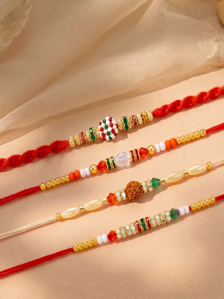 Peora Colourful Beaded Rakhi for Brother | Set of 4
