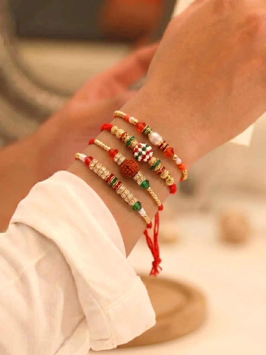 Peora Colourful Beaded Rakhi for Brother | Set of 4