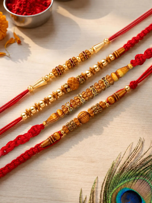 Peora Rudraksha Wooden Bead Rakhi for Bhai| Set of 4