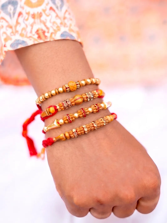 Peora Rudraksha Wooden Bead Rakhi for Bhai| Set of 4