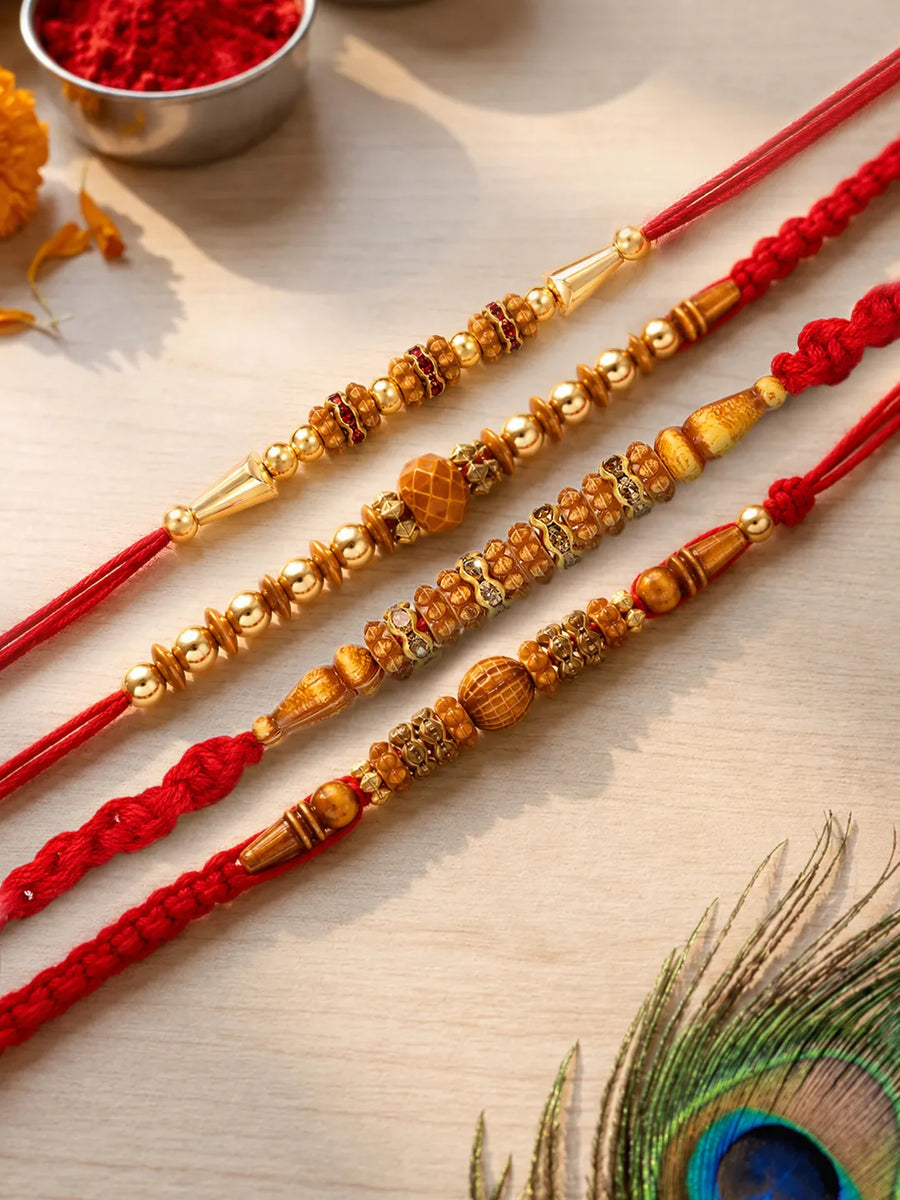 Peora Rudraksha Wooden Bead Rakhi for Bhai| Set of 4