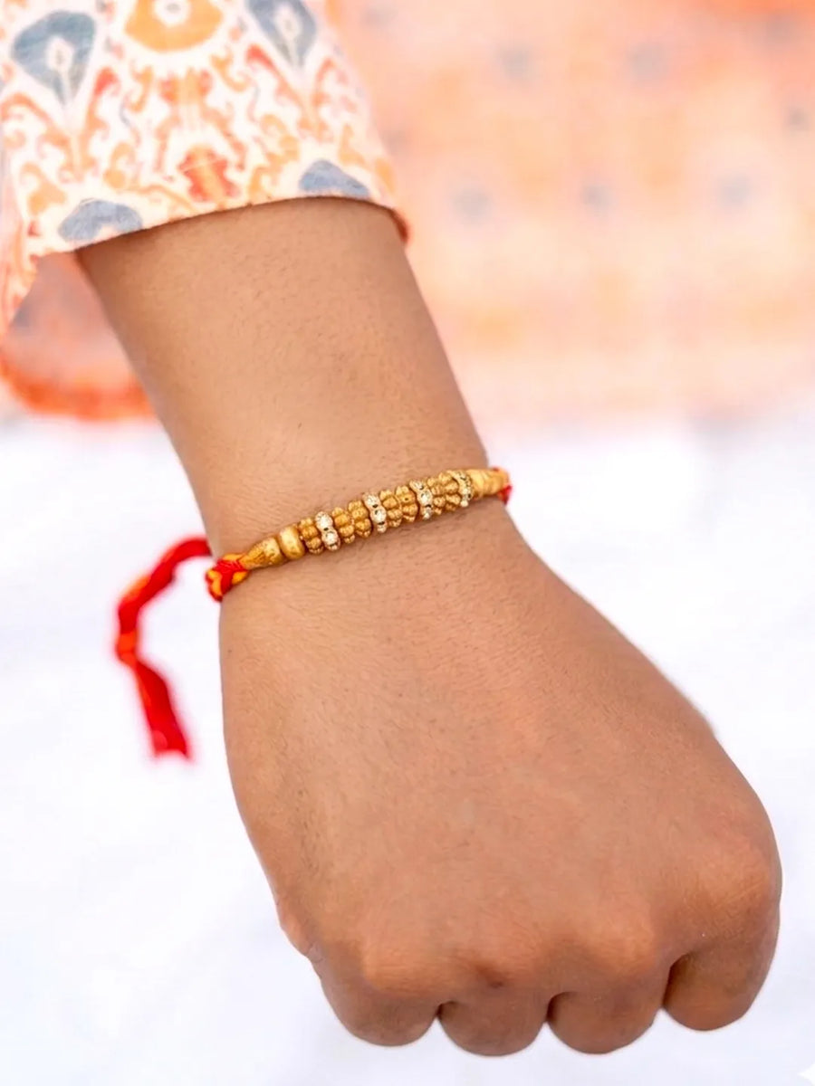 Peora Rudraksha Wooden Bead Rakhi for Bhai| Set of 4