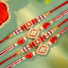 Peora Crystal Diamond Rakhi for Brother | Set of 4