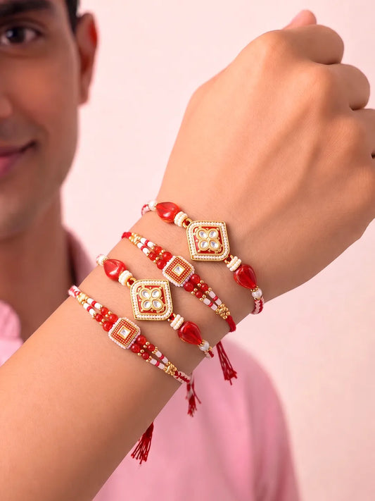 Peora Crystal Diamond Rakhi for Brother | Set of 4