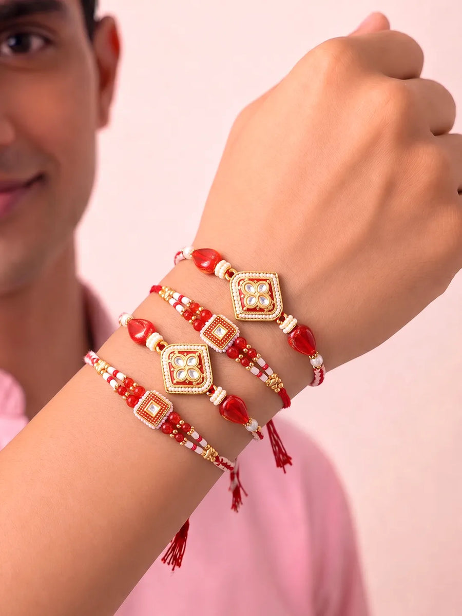 Peora Crystal Diamond Rakhi for Brother | Set of 4