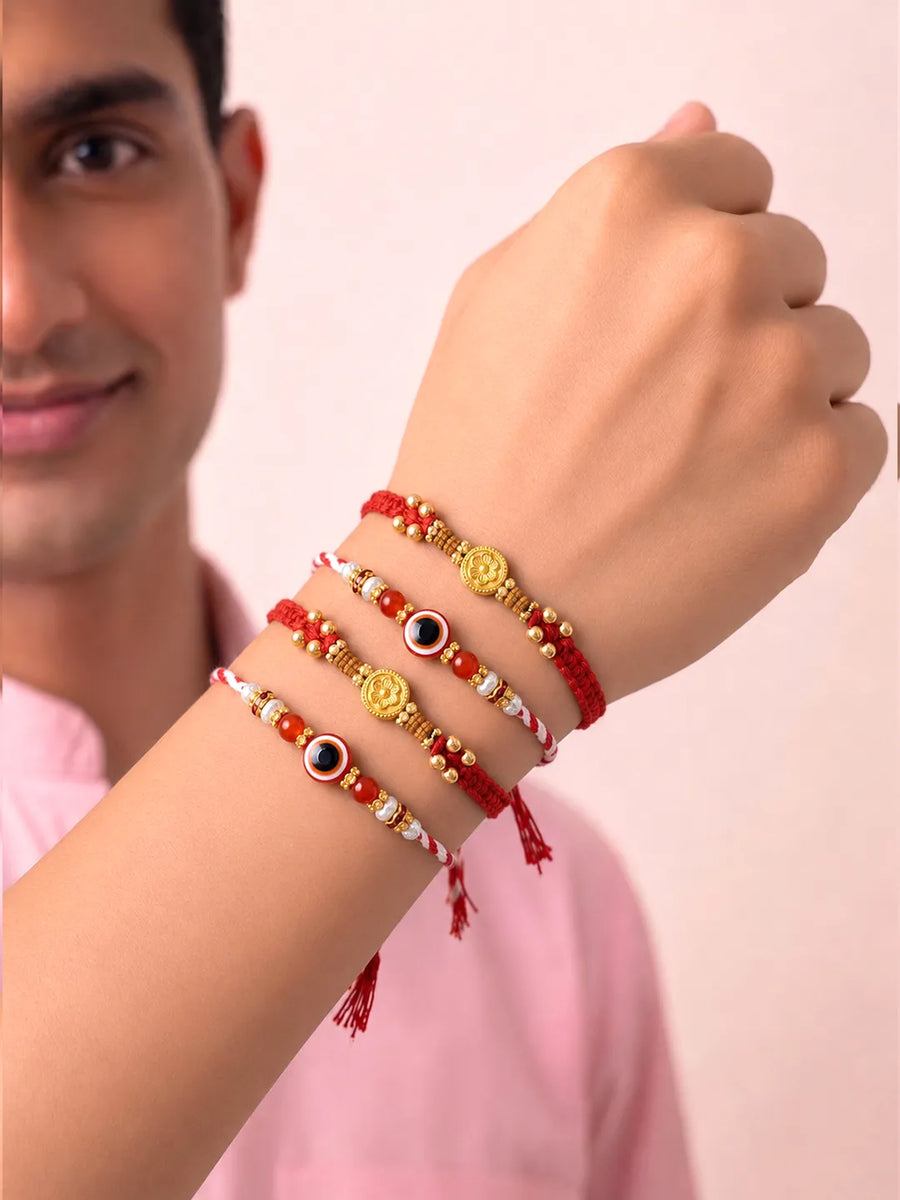 Peora Evil Eye Rudraksha Rakhi for Brother | Set of 4
