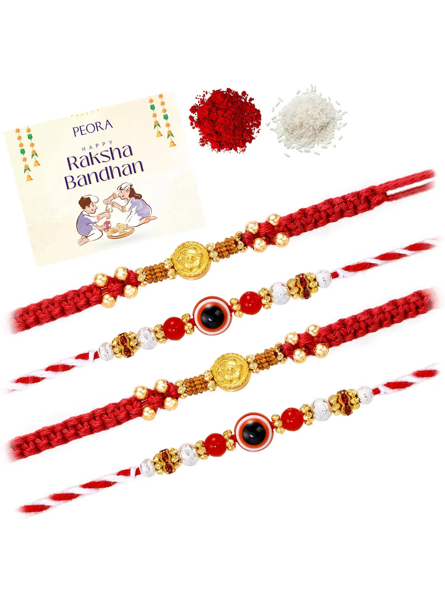 Peora Evil Eye Rudraksha Rakhi for Brother | Set of 4