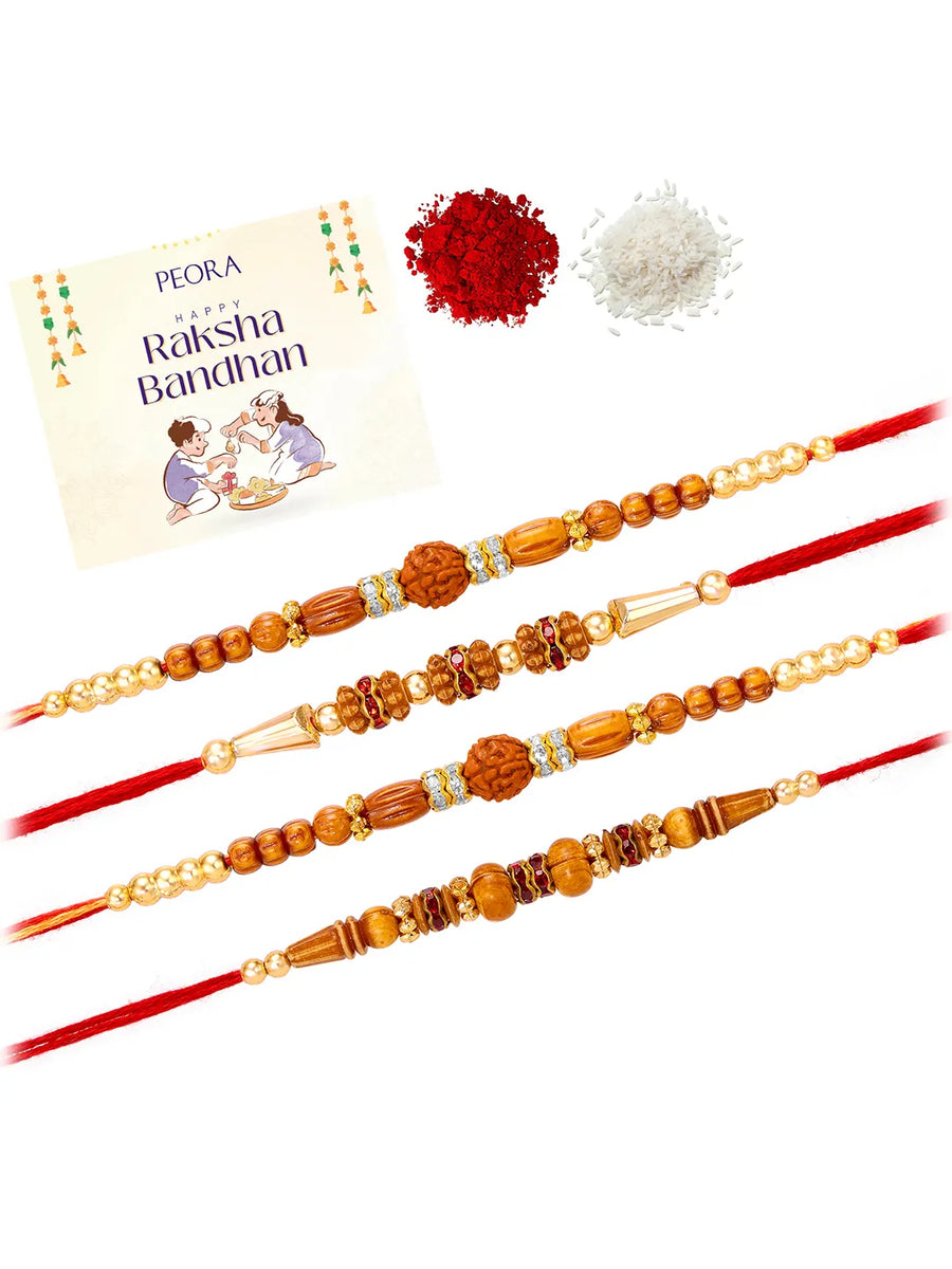 Peora Wooden Beads Rakhi for Brother | Set of 4