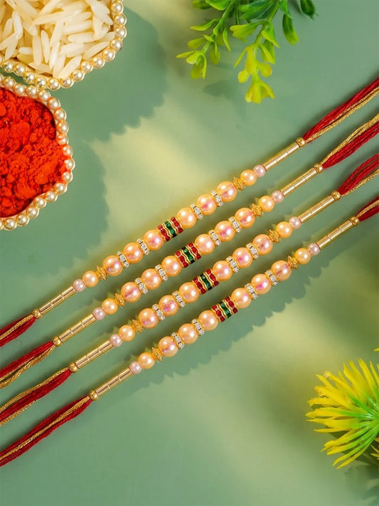 Peora Golden Beaded Rakhi for Brother | Set of 4