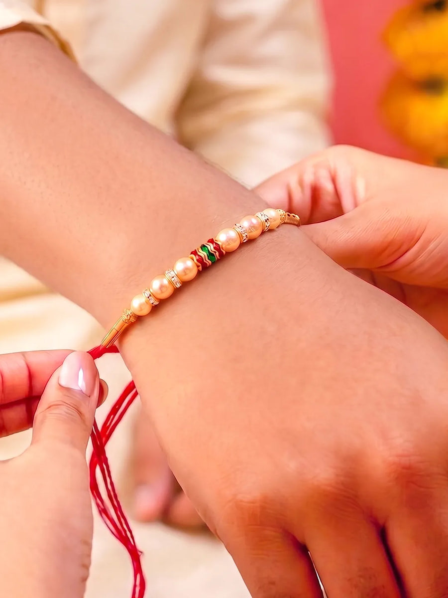 Peora Golden Beaded Rakhi for Brother | Set of 4
