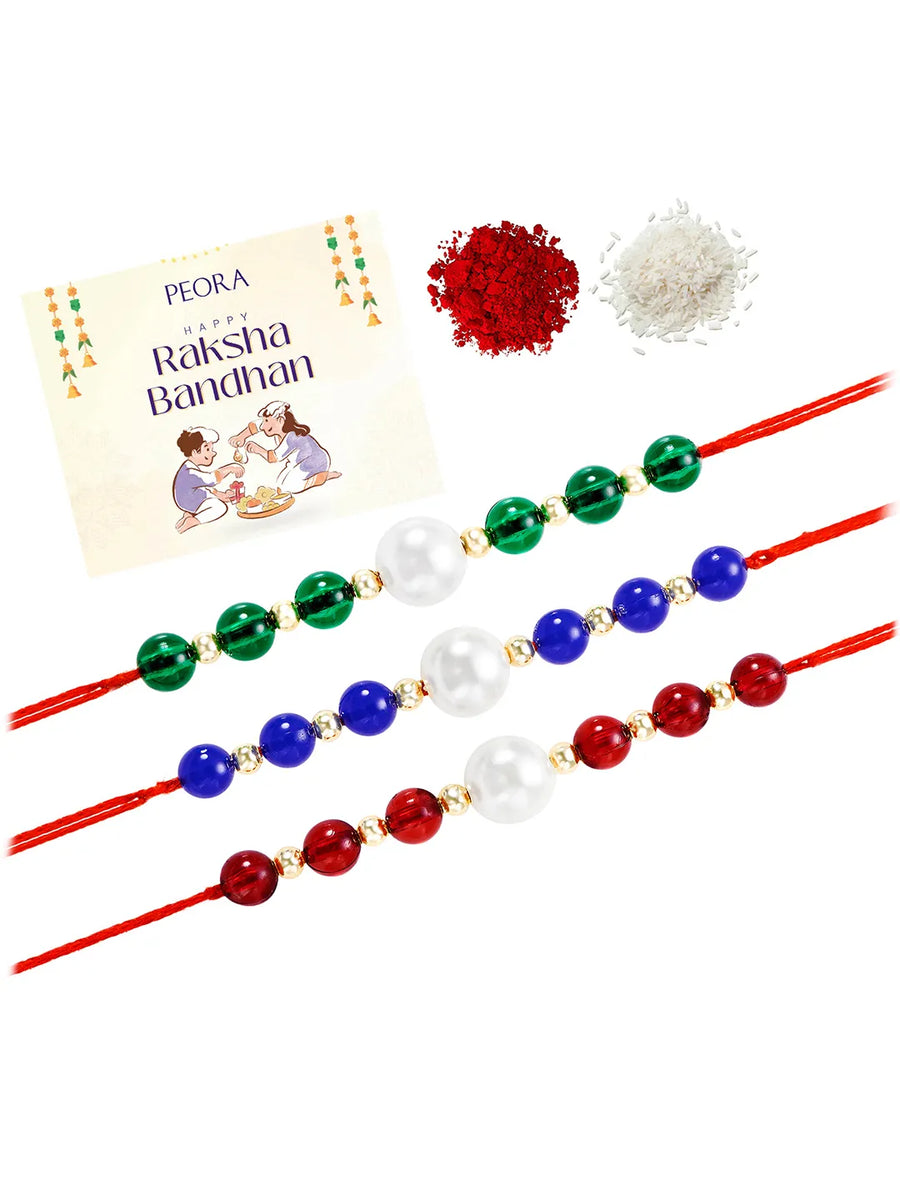 Peora Rakhi Set of 3 with Beads Accents