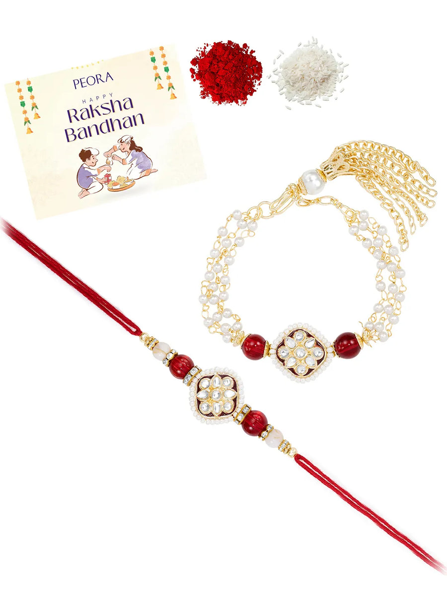 Dual Layer Kundan Lumba Rakhi Set